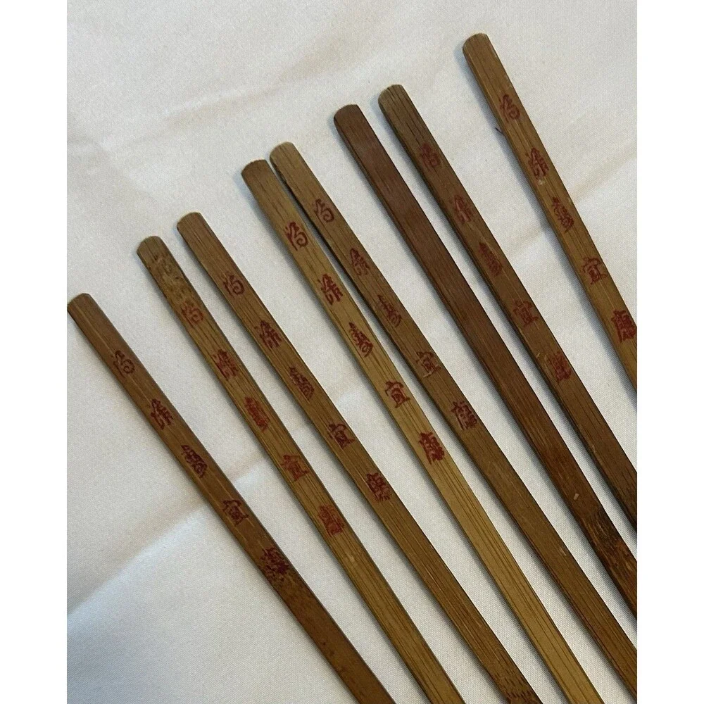 Chinese Blessing Bamboo Chopsticks Set of 8 Good Fortune